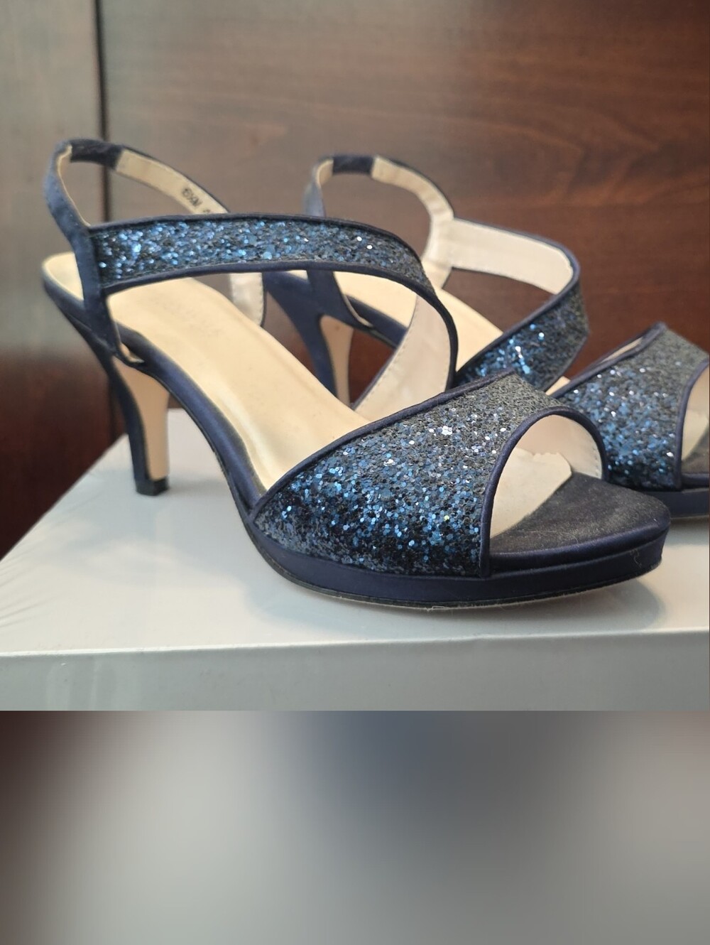 Women's Navy Glitter Strappy Heels